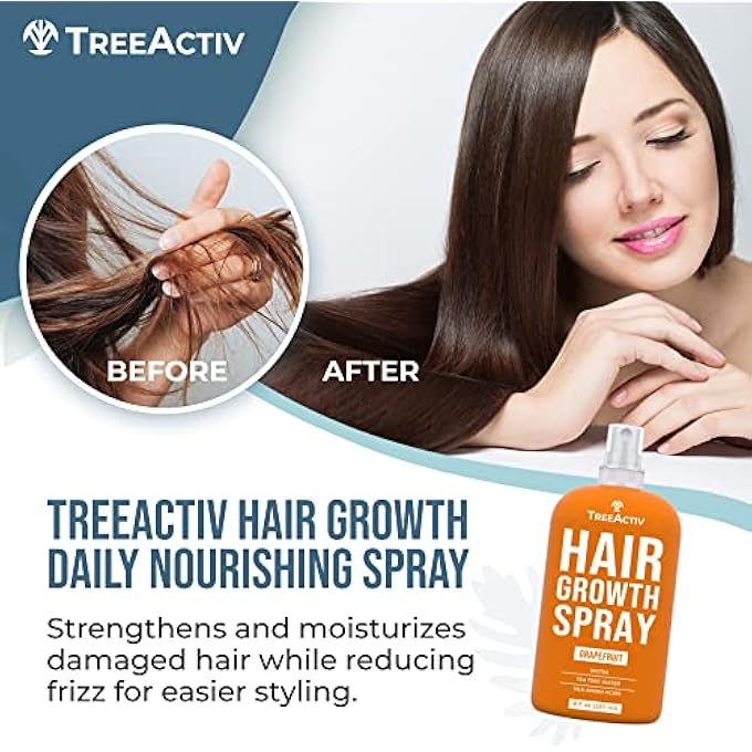 TreeActiv بخاخ يومي لتغذية الشعر لنمو الشعر | بلسم طبيعي يترك على الشعر | مضاد للتجاعيد | يقلل من الشعر المجعد | زيت الأركان | البيوتين | الكيراتين | أحماض السيليكون | شجرة الشاي (الجريب فروت وعشب الليمون) - Image 3